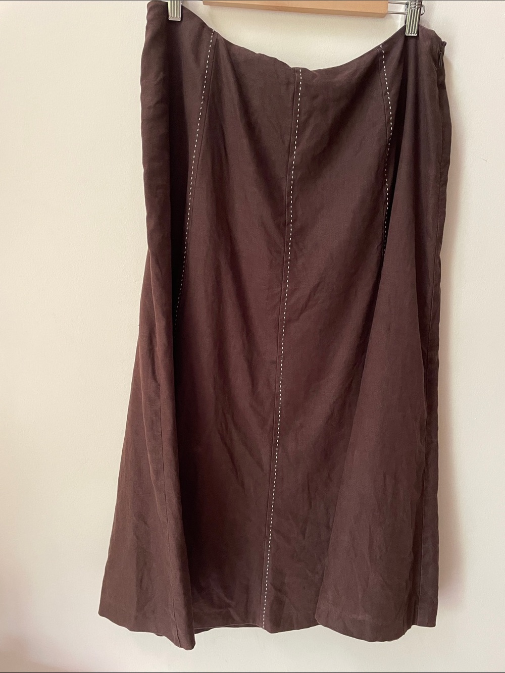 Talbots Brown Maxi 100% Linen Skirt with Panel Stitching vintage